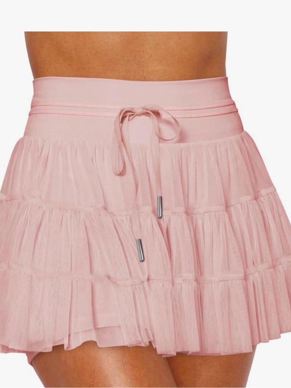 Pink Tiered Mini Skirt with Drawstring Waist